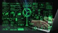Futuristic Green Energy Dashboard with Wind Turbine Graphics, Data Visualization, Charts, and Metrics for Renewable Royalty Free Stock Photo