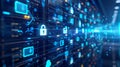 Futuristic Data Security Visualization with Digital Locks and AI Elements, Generative AI