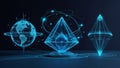 Futuristic Technology Illustration with Global Network and Geometric Shapes Royalty Free Stock Photo