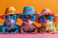 Vibrant Collared Lizard Group in Fashionable Outfits, Isolated on Solid Background with Text Space for Birthday Party Ad Royalty Free Stock Photo