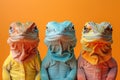 Vibrant Collared Lizard Group in Fashionable Outfits, Isolated on Solid Background with Text Space for Birthday Party Ad Royalty Free Stock Photo