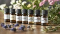 This image showcases a harmonious blend of essential oils, each meticulously sourced from various botanical origins The Royalty Free Stock Photo