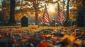 Autumn Tribute: National & Army Flags on Military Gravestone Royalty Free Stock Photo