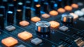 Glowing Audio Mixer Console: Modern Sound Engineering Precision Royalty Free Stock Photo