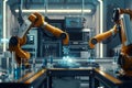 Advanced Robotic Automation in Futuristic Laboratory Setting