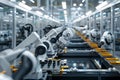 Automated Assembly Line with Industrial Robots in Modern Factory