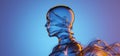 Stylized futuristic human head profile with glowing translucent skin and abstract energy waves representing advanced technology Royalty Free Stock Photo