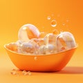 Colorful Soap Bubbles Floating On Rough Orange Surface