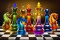 imaginative chess pieces glass surrealism colorful smoke generated by ai