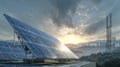solar panels rooftop sunset city Royalty Free Stock Photo