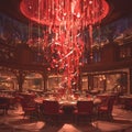 Bright and Elegant Restaurant Interior with Ruby Red Chandelier Royalty Free Stock Photo