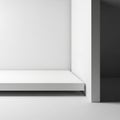 Minimalist White Interior With A Shelf And Shadow Play Creating A Clean Geometric Space image Royalty Free Stock Photo