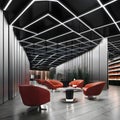 Modern Corporate Lounge with Illuminated Geometric Ceiling Royalty Free Stock Photo