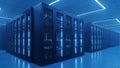 Modern Data Center Server Racks with Blue LED Lighting - Technology and Network Infrastructure Royalty Free Stock Photo