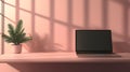 Modern Minimalist Workspace Laptop Mockup Sunlit Good Resolution Stock Photo Royalty Free Stock Photo