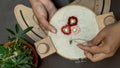 Embroidery Stand Hoop, craft and needlework with plants around it Top View