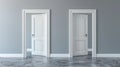White Panel Doors: One Open, One Closed Royalty Free Stock Photo