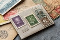 Empty Postcard Back Design Elements with Stamps Royalty Free Stock Photo