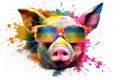 pig in sunglasses realistic with paint splatter abstract Generative AI