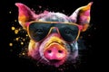 pig in sunglasses realistic with paint splatter abstract Generative AI