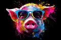 pig in sunglasses realistic with paint splatter abstract Generative AI