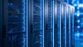 Modern Data Center Server Racks with Blue LED Lights, Technology Infrastructure Royalty Free Stock Photo