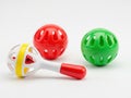 Baby Toys, Maracas and Colorful Rattles on White Background, Childhood Concept Royalty Free Stock Photo