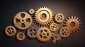 Metal gears and cogs isolated on a dark background