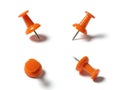 Orange Push Pins on White Background, Office Supplies Royalty Free Stock Photo