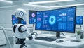 Advanced AI Robot in Futuristic Office Environment Royalty Free Stock Photo