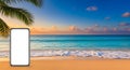 smartphone mockup on tropical beach background Royalty Free Stock Photo
