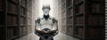 Advanced AI Robot in a Library of Knowledge Royalty Free Stock Photo