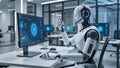 Advanced AI Robot in Futuristic Office Environment Royalty Free Stock Photo