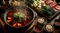 Delicious hot pot with fresh ingredients and a rich, flavorful broth Royalty Free Stock Photo