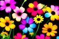 Colorful flowers with a black background generated by ai Royalty Free Stock Photo