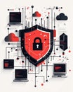 Exploring the Importance of Cybersecurity with a Red Shield and a Lock Symbolizing Data Protection and Privacy
