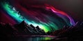 Aurora Borealis Northern Lights over Majestic Mountains and Lake Nature Background Royalty Free Stock Photo