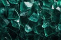 Closeup of Shiny Emerald Green Glass Shards with Abstract Texture and Reflective Surface