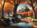 beautiful fantasy lake landscape with castle ai generated