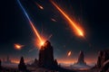 a meteor shower fiery meteors streaking across the sky representing the potential gen ai