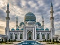 Majestic mosque with blue domes and tall minarets Royalty Free Stock Photo