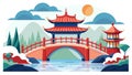 This image showcases a traditional Chinese bridge, emphasizing its elegant design, ornate decorations, and serene waterside Royalty Free Stock Photo