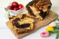 Cozonac - Traditional Easter Sweet with nuts and cacao with easter decoration