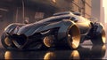 Ultra-Modern Concept Car with Neon Highlights on Wet City Streets