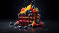 natural rainbow cake with fresh fruits