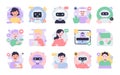Diverse Collection of Cartoon People and Chatbots Engaging in Digital Communication and Interaction Royalty Free Stock Photo