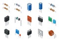 Assorted electronic components and passive circuit elements in various forms Royalty Free Stock Photo