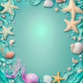 Artistic Frame Composition: Seashells, Starfish, and Coral on a Neutral Blue Background Royalty Free Stock Photo