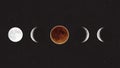 Phases of the Moon Including Lunar Eclipse Against Starry Night Sky Royalty Free Stock Photo