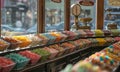 an enticing display of colorful candies and sweets in glass containers, reminiscent of an old-fashioned candy store with vintage w Royalty Free Stock Photo